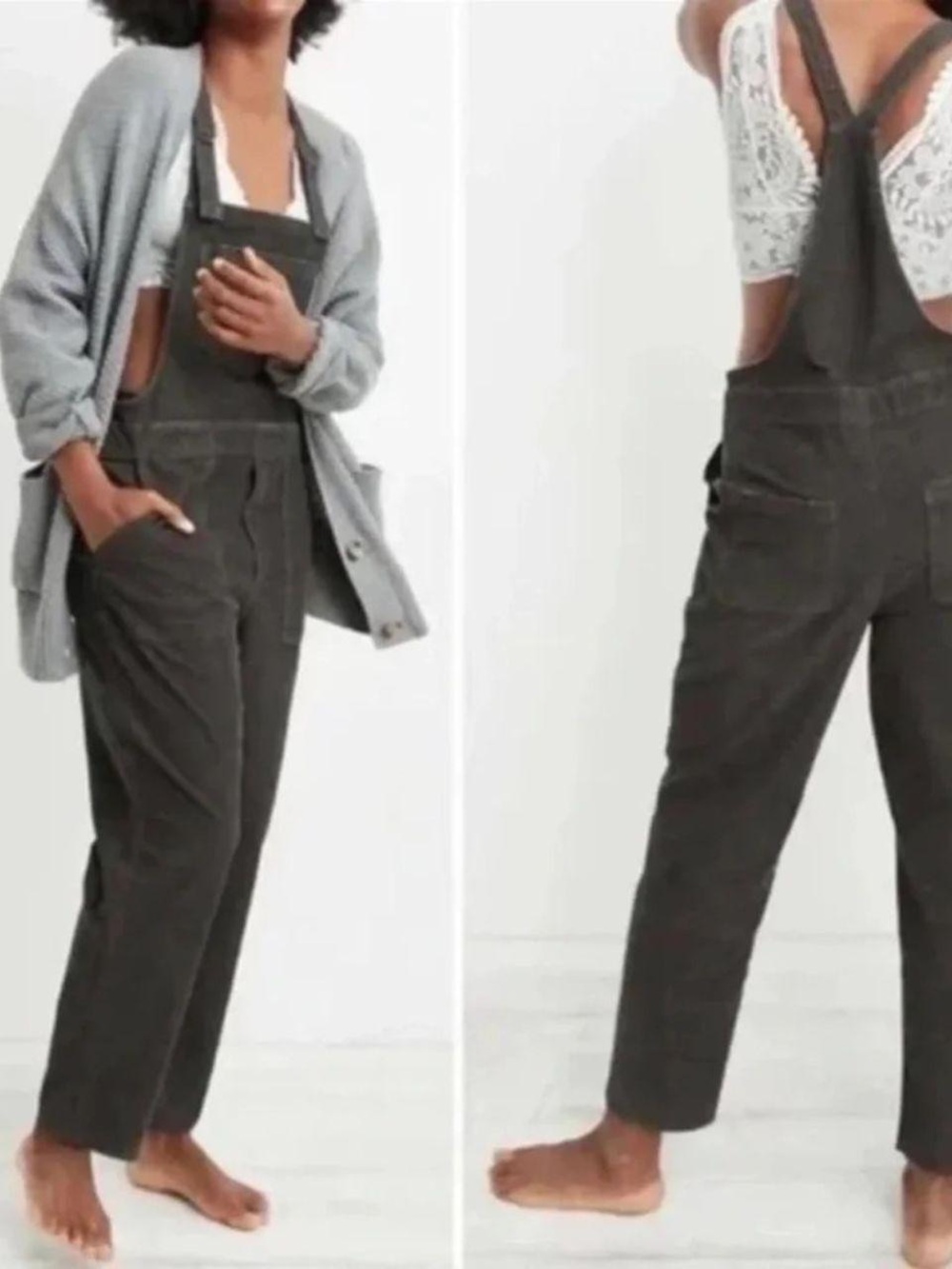 Women's Dark Charcoal Utility Overalls Jeans